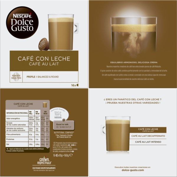 CAPSULAS CAFE DOLCE GUSTO CAFE CON LECHE