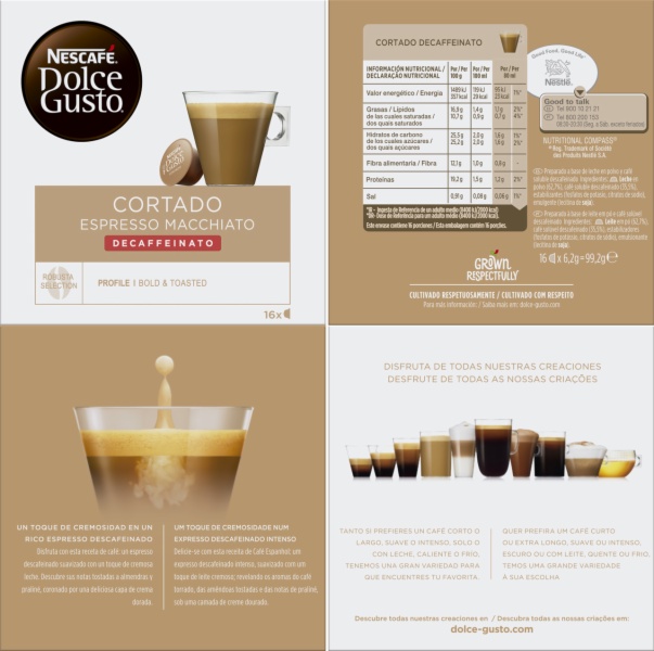 CAPSULAS CAFE DOLCE GUSTO CORTADO DESCAFEINADO